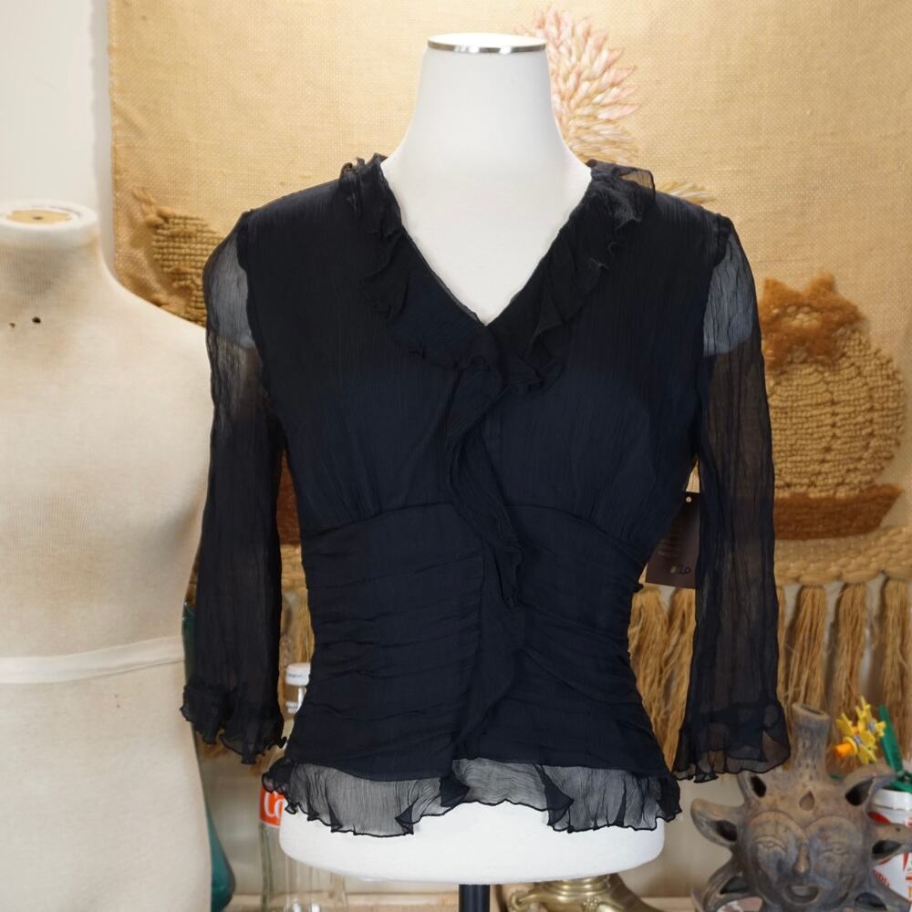 Vintage silk black half sleeve blouse top